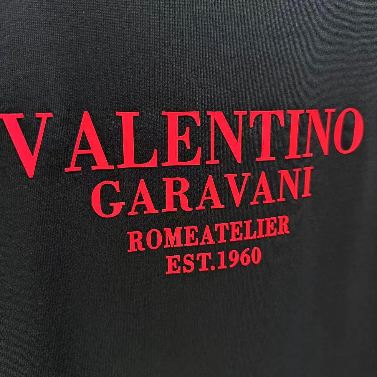 VALENT* Valentino* 2026 Spring and Summer New Arrival short-sleeved T-shirt Heavy cotton letter logo thick plate Color: Black White Dark Blue Brown Sizes: S M L XL XXL